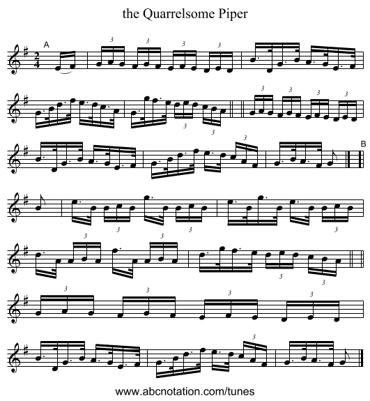 the Quarrelsome Piper - staff notation