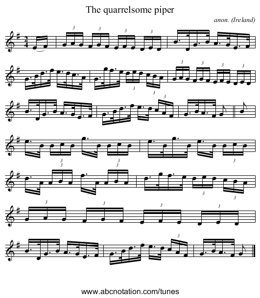 The quarrelsome piper - staff notation