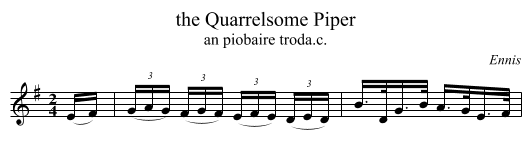 the Quarrelsome Piper - staff notation