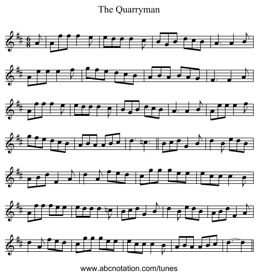 The Quarryman - staff notation