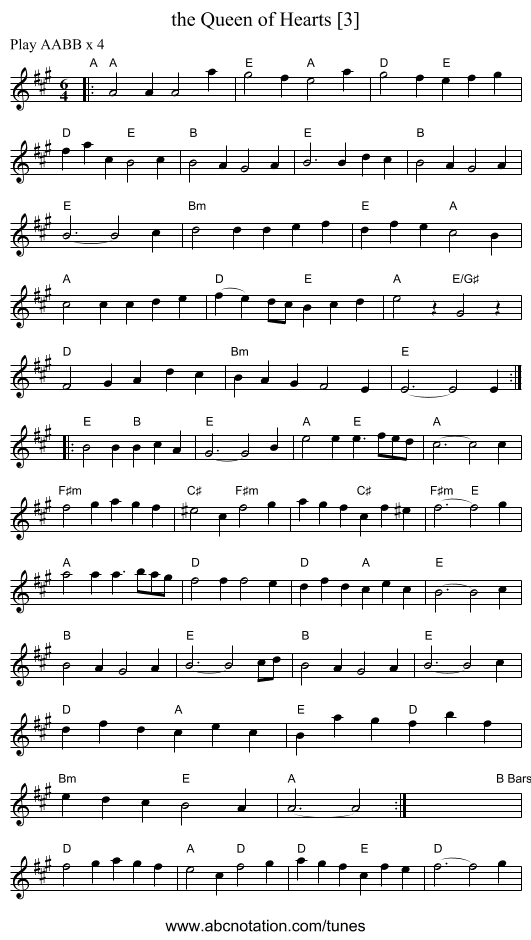 the Queen of Hearts [3] - staff notation