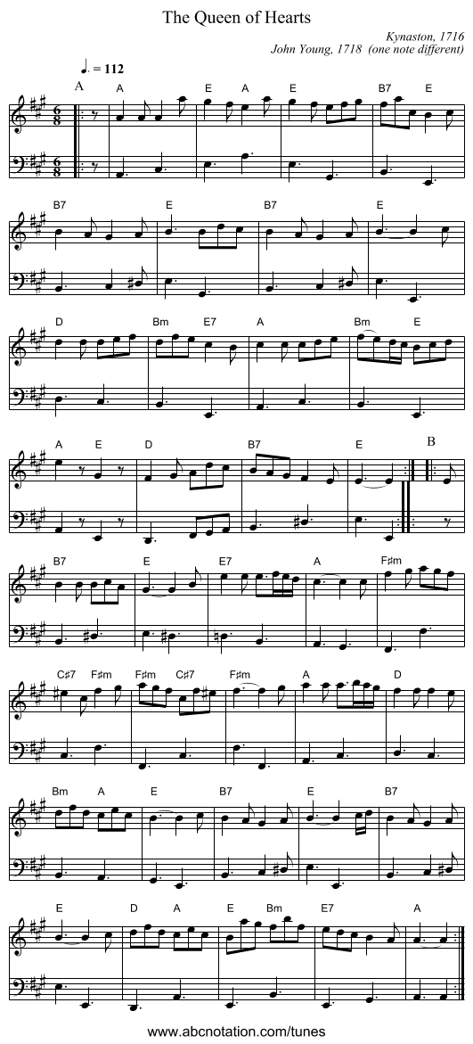 The Queen of Hearts - staff notation