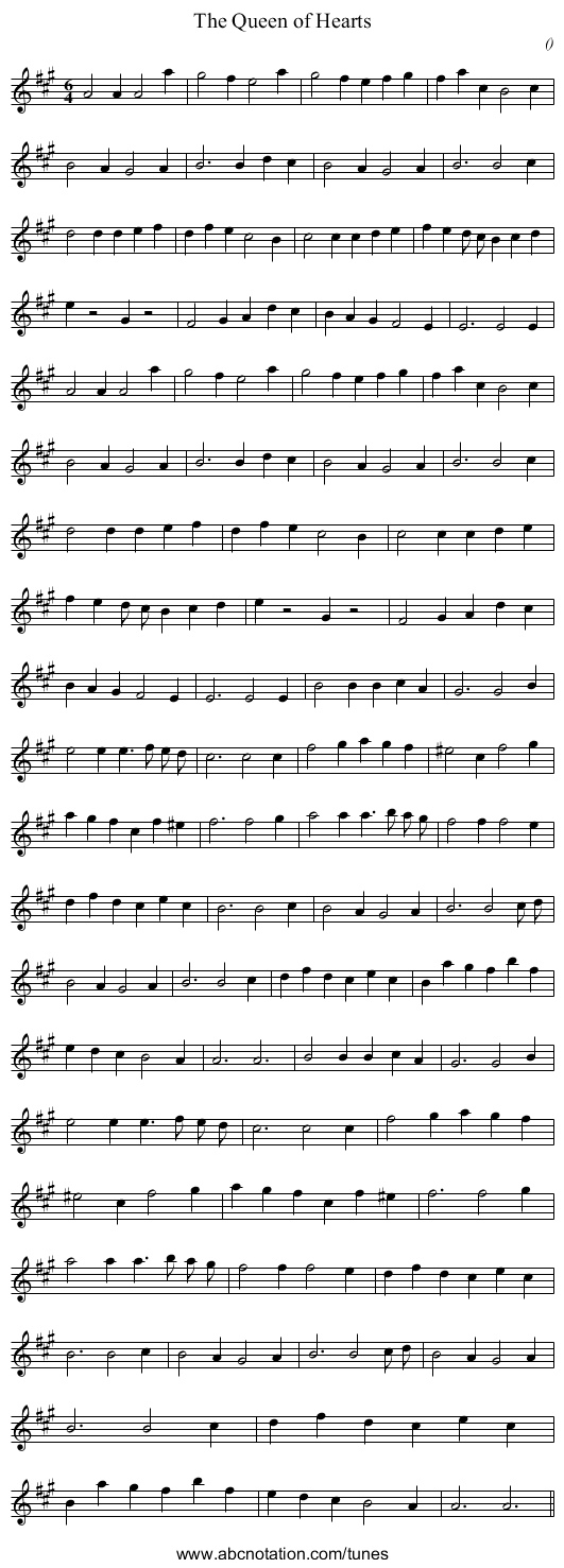 The Queen of Hearts - staff notation
