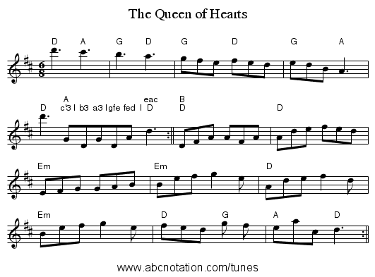 The Queen of Hearts - staff notation