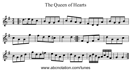 The Queen of Hearts - staff notation