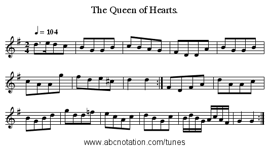 The Queen of Hearts. - staff notation