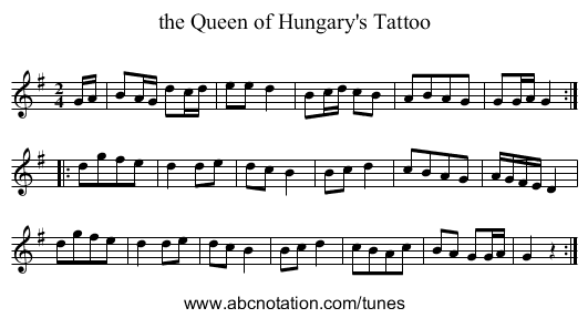 the Queen of Hungary's Tattoo - staff notation