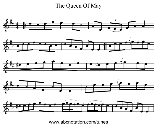 The Queen Of May - staff notation