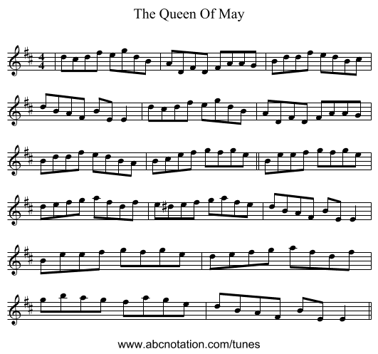 The Queen Of May - staff notation