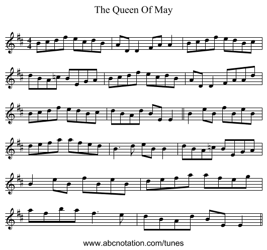 The Queen Of May - staff notation