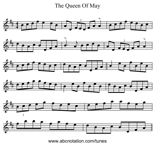 The Queen Of May - staff notation