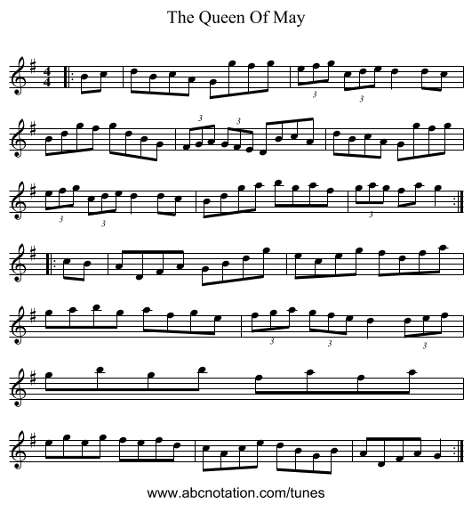 The Queen Of May - staff notation