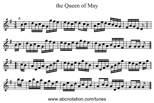 the Queen of May - staff notation