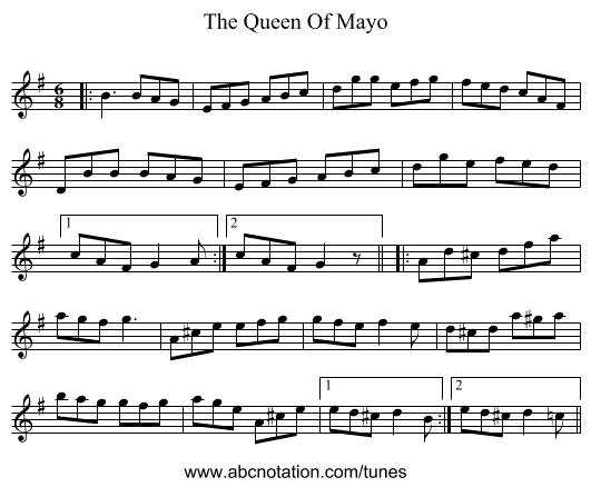 The Queen Of Mayo - staff notation