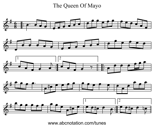 The Queen Of Mayo - staff notation