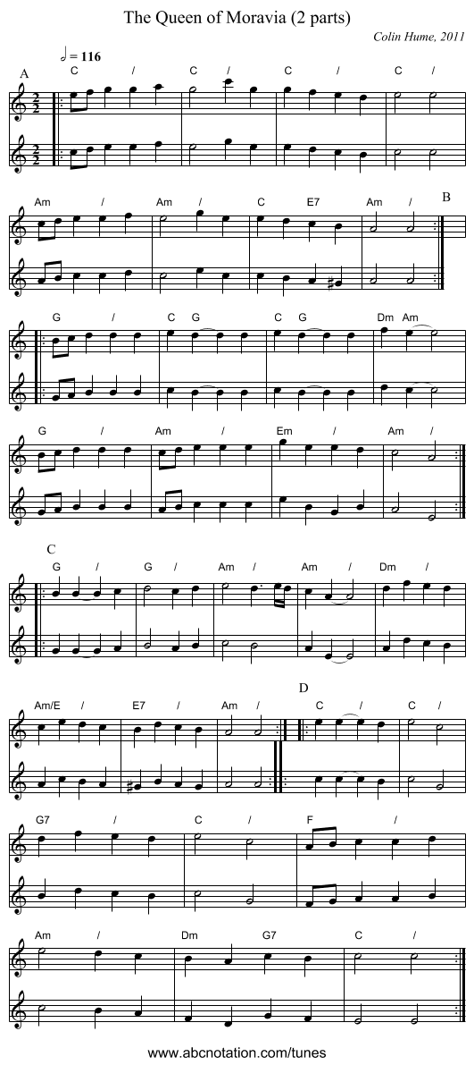 The Queen of Moravia (2 parts) - staff notation