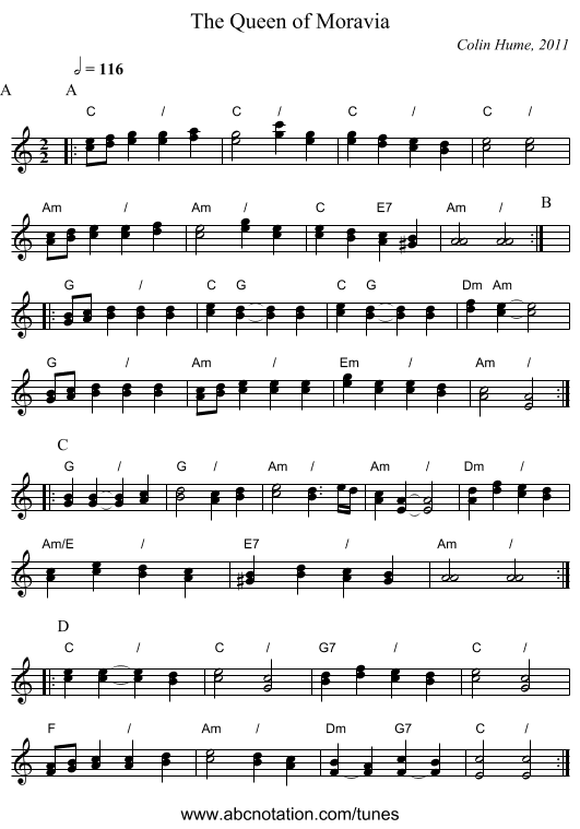 The Queen of Moravia - staff notation