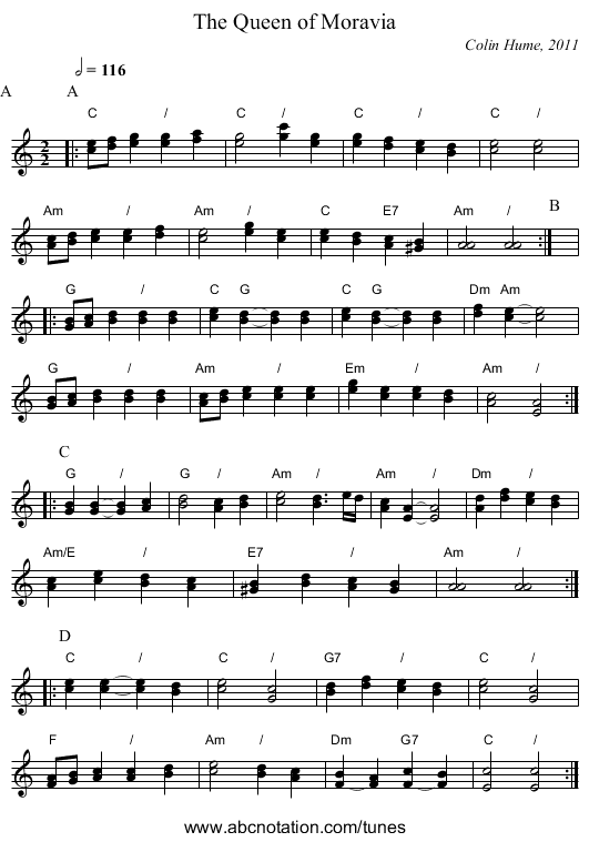 The Queen of Moravia - staff notation
