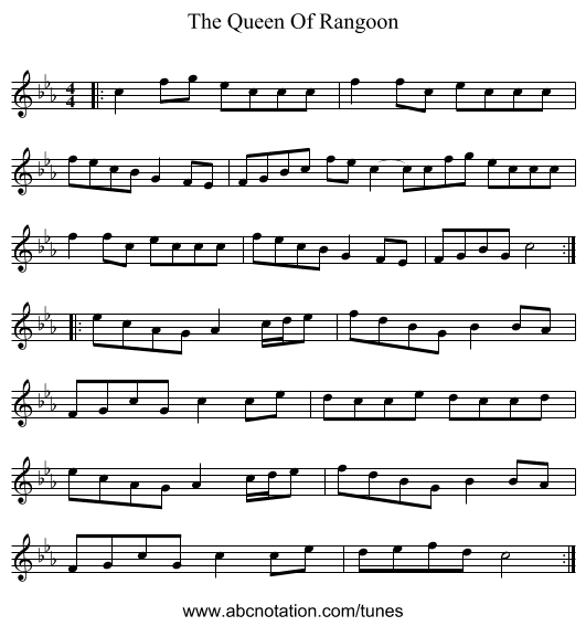 The Queen Of Rangoon - staff notation