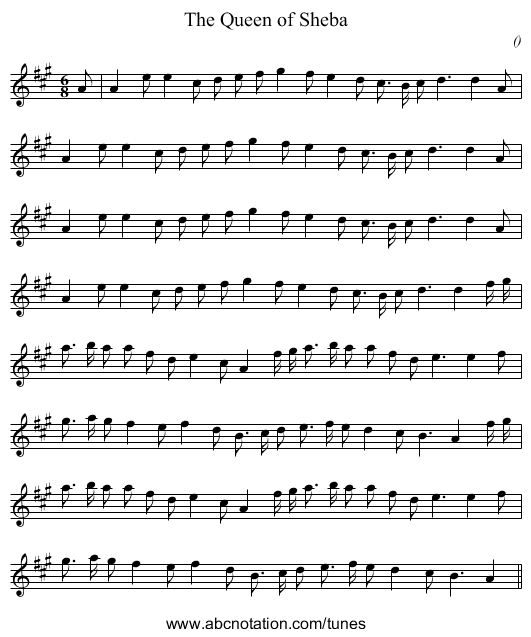 The Queen of Sheba - staff notation
