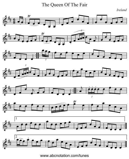 The Queen Of The Fair - staff notation
