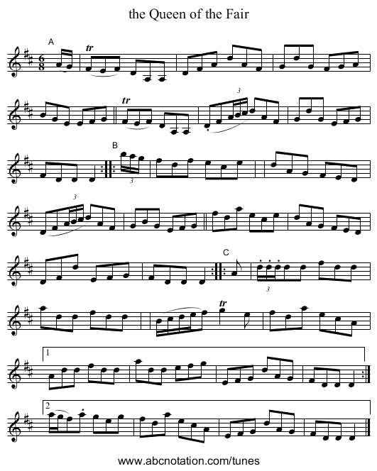 the Queen of the Fair - staff notation