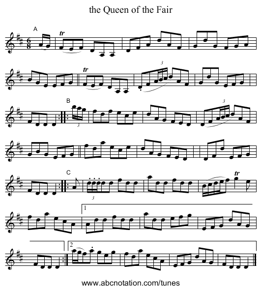 the Queen of the Fair - staff notation