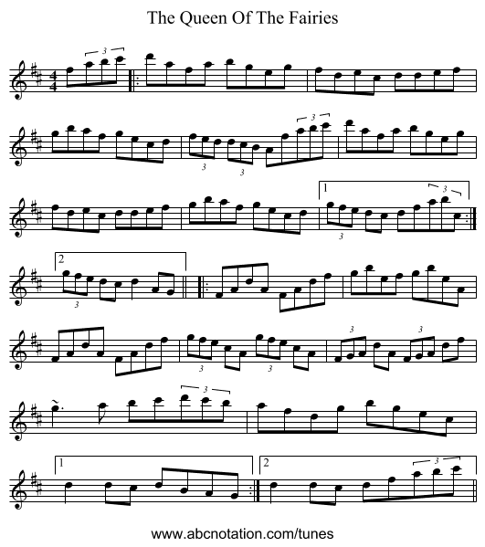 The Queen Of The Fairies - staff notation