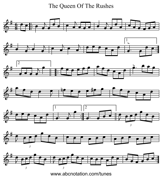 The Queen Of The Rushes - staff notation