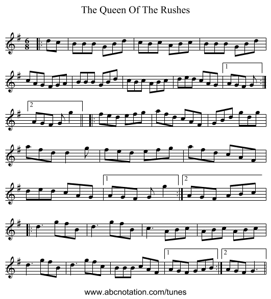 The Queen Of The Rushes - staff notation