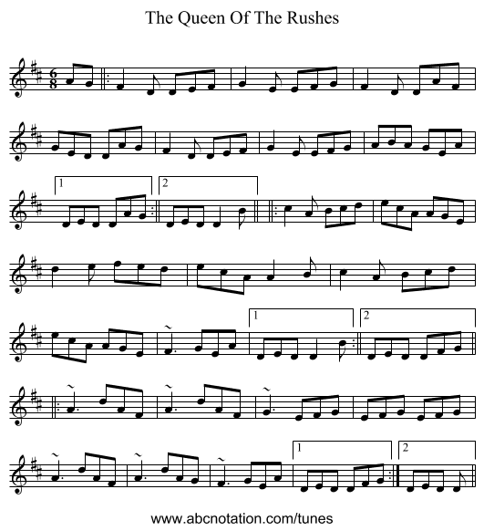 The Queen Of The Rushes - staff notation