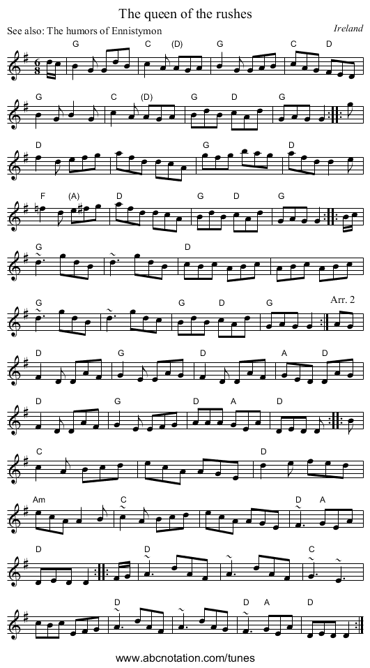 The queen of the rushes - staff notation