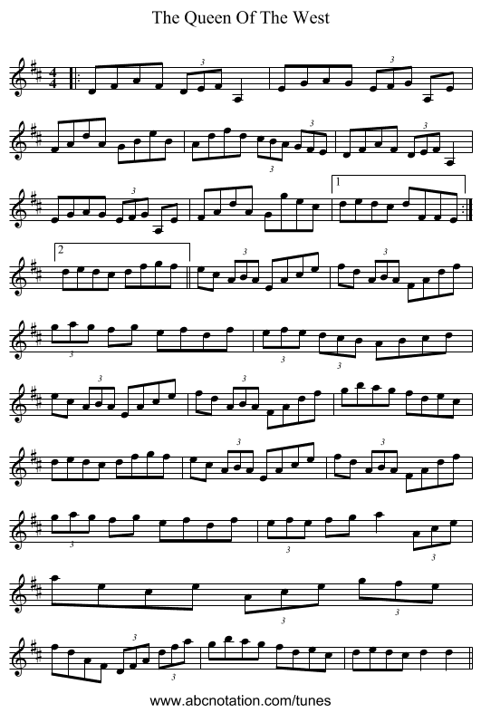The Queen Of The West - staff notation