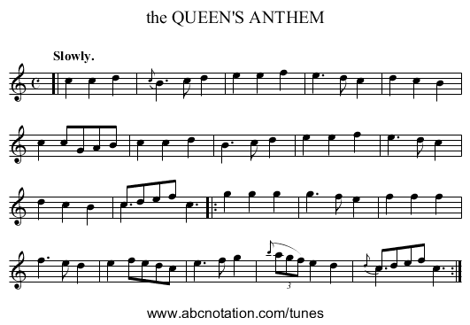 the QUEEN'S ANTHEM - staff notation