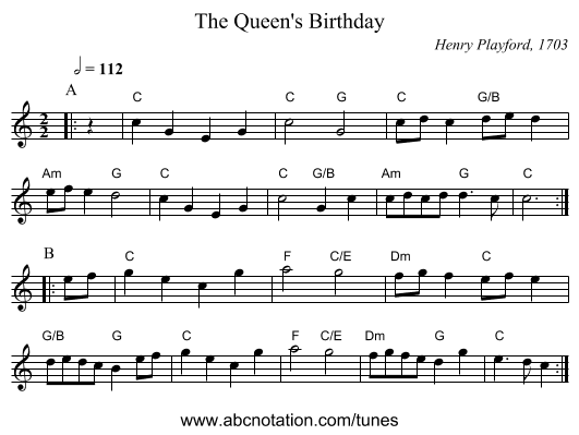 The Queen's Birthday - staff notation