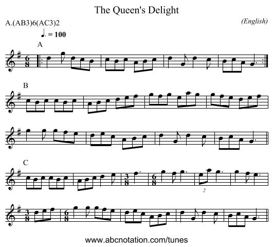 The Queen's Delight - staff notation