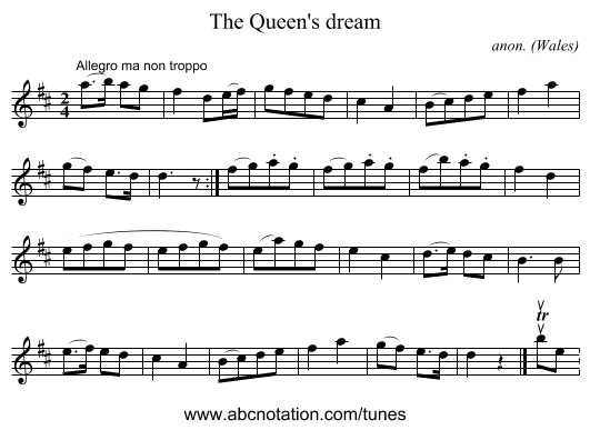 The Queen's dream - staff notation