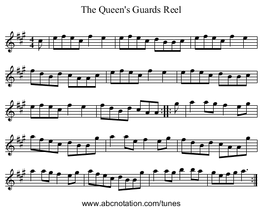 The Queen's Guards Reel - staff notation