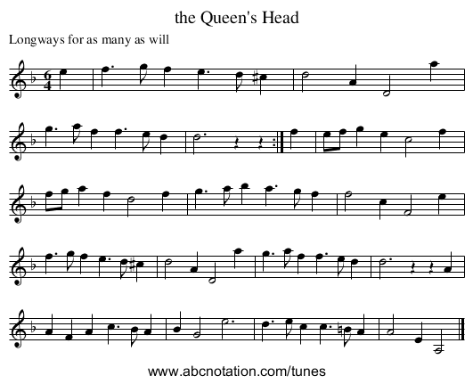 the Queen's Head - staff notation