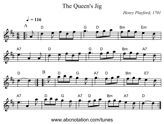The Queen's Jig - staff notation