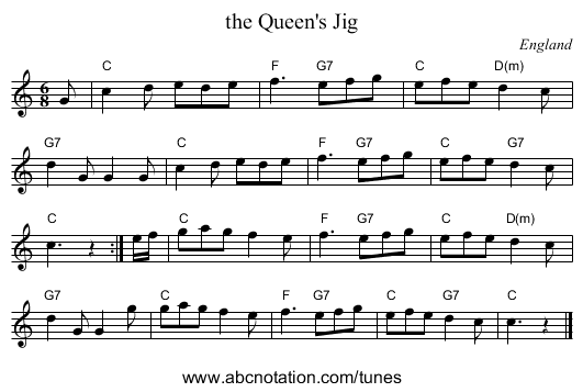 the Queen's Jig - staff notation