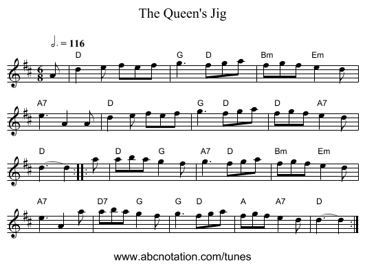 The Queen's Jig - staff notation