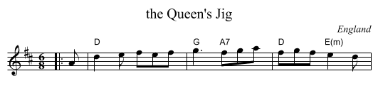 the Queen's Jig - staff notation