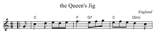 the Queen's Jig - staff notation