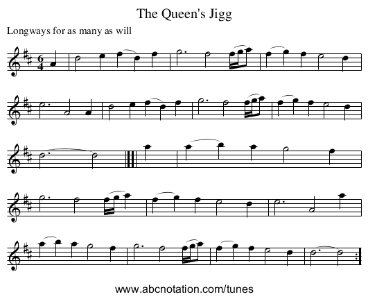 The Queen's Jigg - staff notation