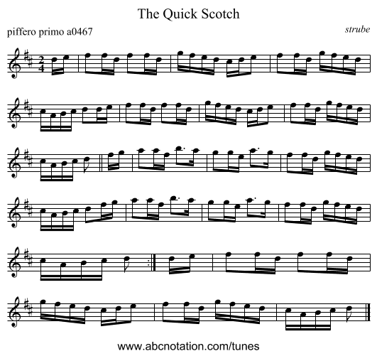 The Quick Scotch - staff notation