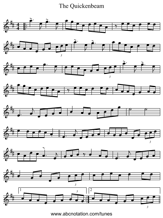 The Quickenbeam - staff notation