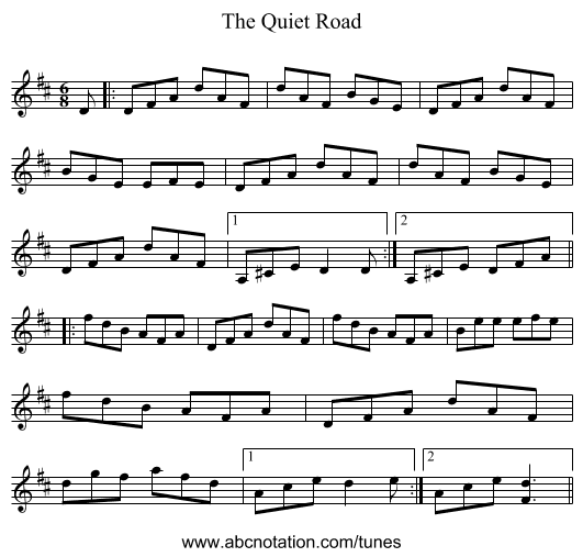 The Quiet Road - staff notation