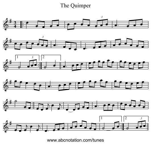 The Quimper - staff notation