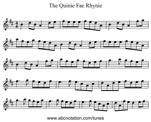 The Quinie Fae Rhynie - staff notation